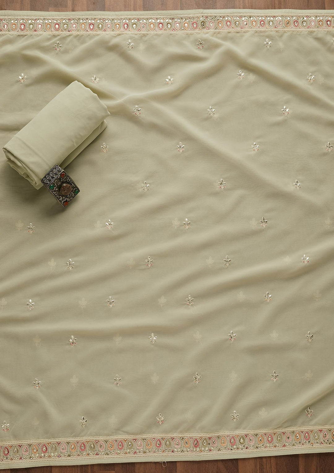 Pista Green Gotapatti Georgette Unstitched Salwar Suit-Koskii