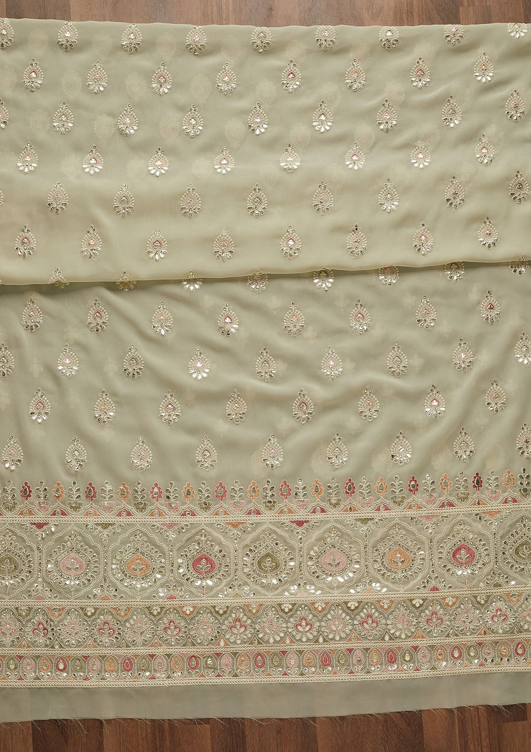 Pista Green Gotapatti Georgette Unstitched Salwar Suit-Koskii