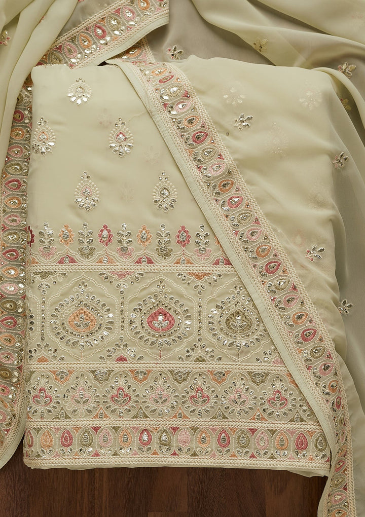 Pista Green Gotapatti Georgette Unstitched Salwar Suit-Koskii