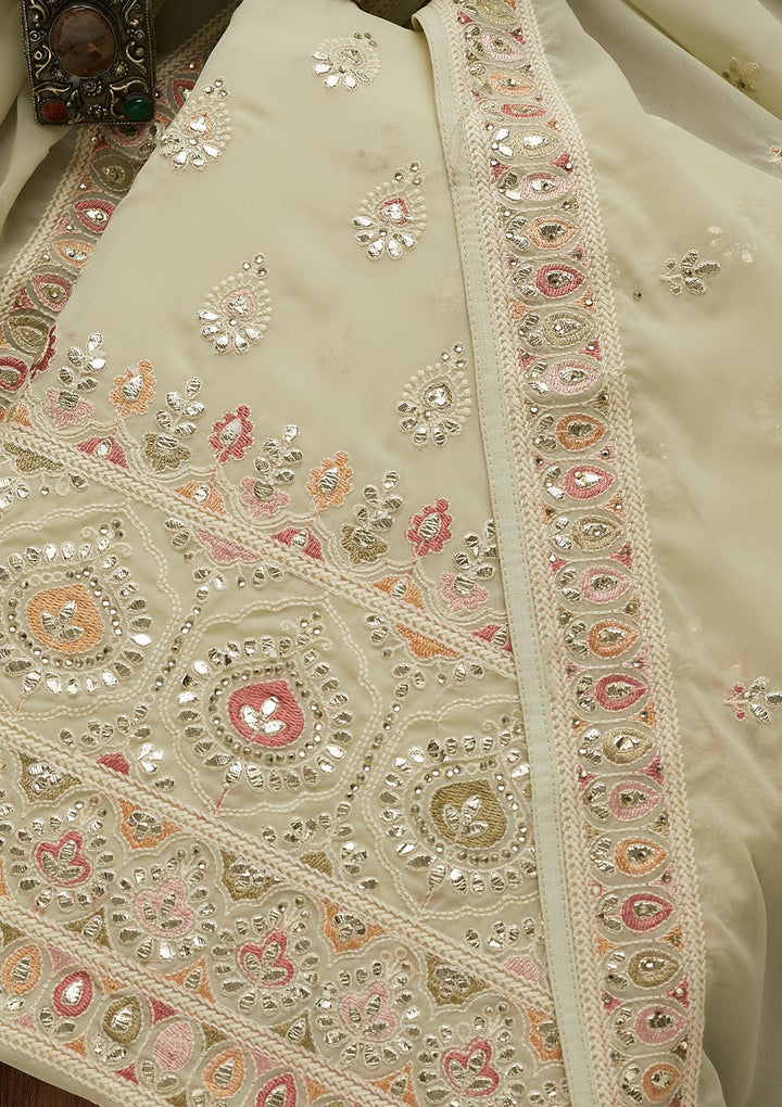 Pista Green Gotapatti Georgette Unstitched Salwar Suit-Koskii