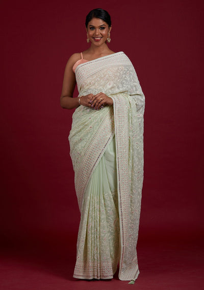 Pista Green Gotapatti Georgette Designer Saree - Koskii