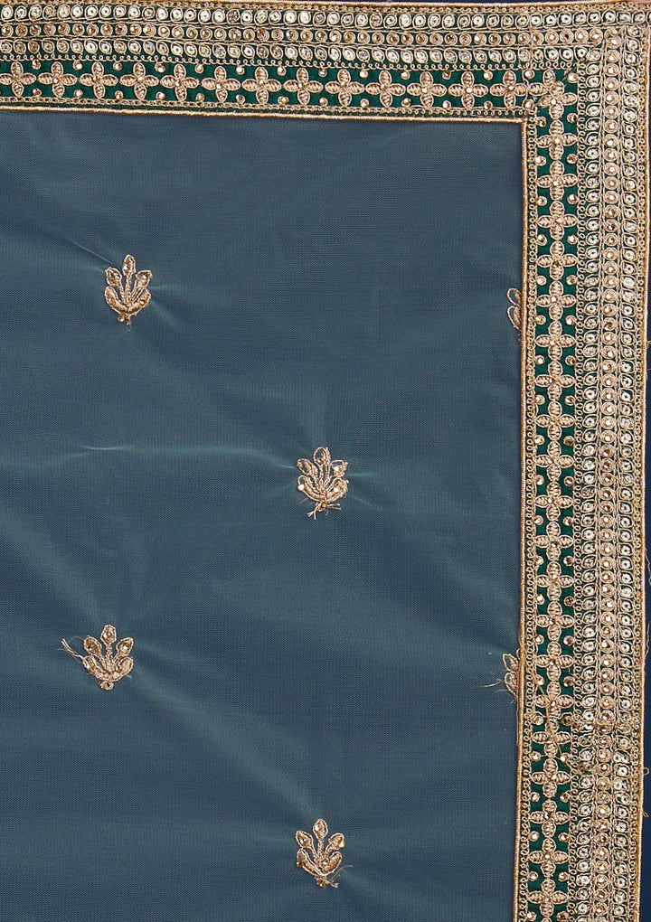 Pista Green Gotapatti Raw Silk Designer Semi-Stitched Lehenga - Koskii