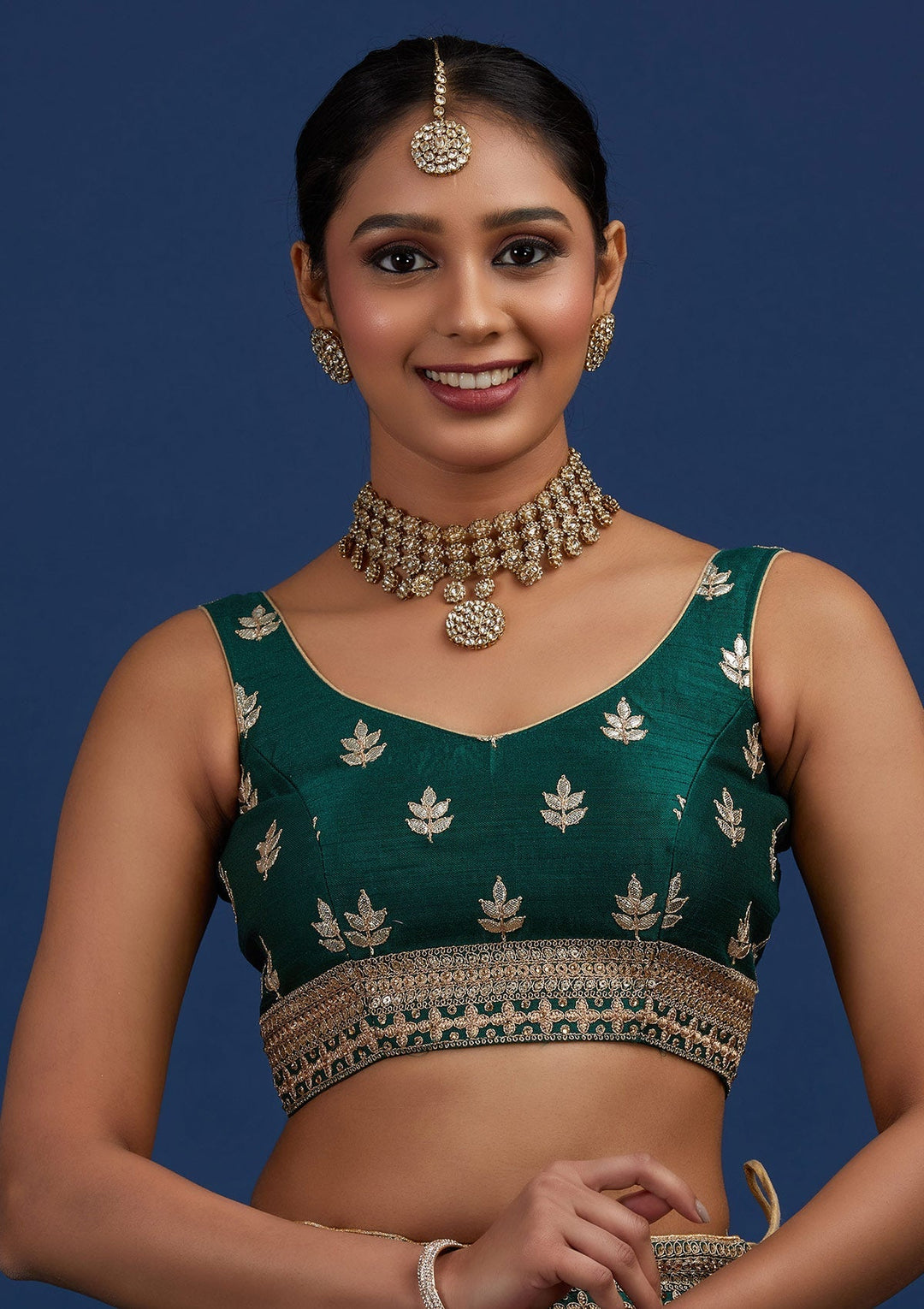 Pista Green Gotapatti Raw Silk Designer Semi-Stitched Lehenga - Koskii