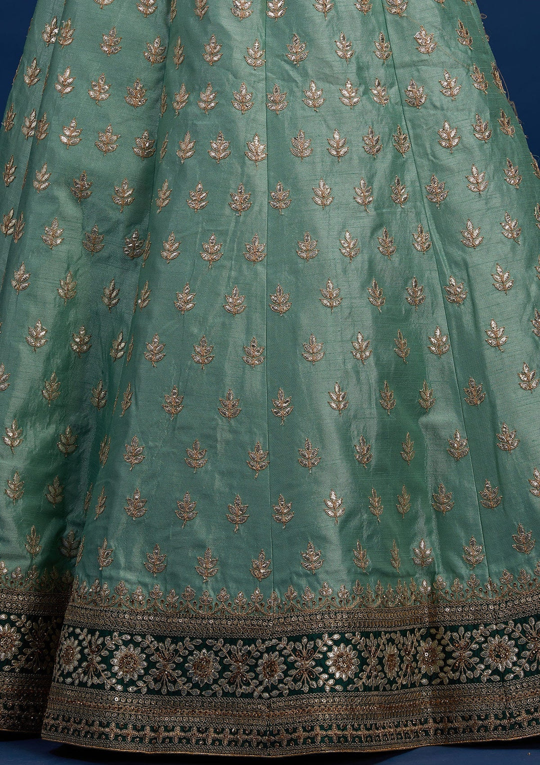 Pista Green Gotapatti Raw Silk Designer Semi-Stitched Lehenga - Koskii