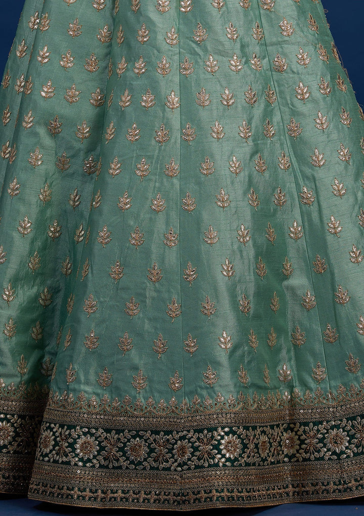 Pista Green Gotapatti Raw Silk Designer Semi-Stitched Lehenga - Koskii