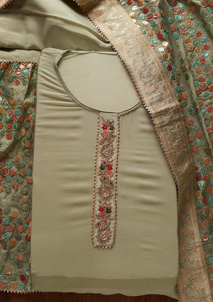 Pista Green Gotapatti Semi Crepe Designer Semi-Stitched Salwar Suit - koskii