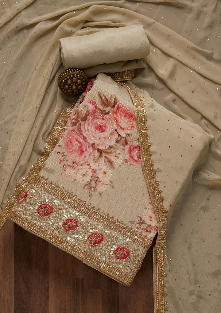 Pista Green Gotapatti Semi Crepe Unstitched Salwar Suit- Koskii