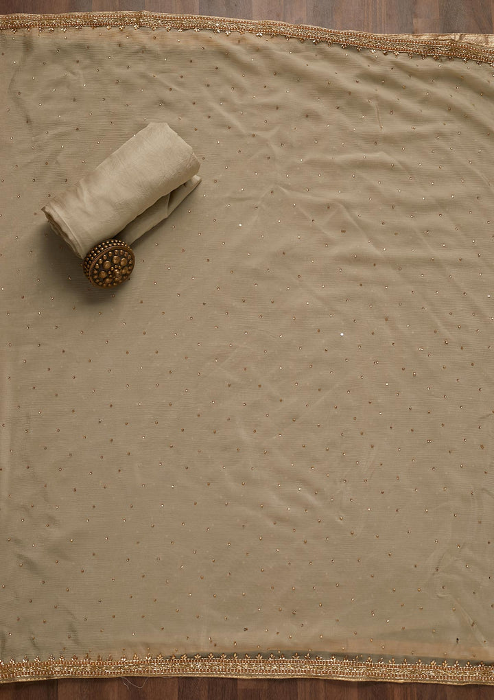 Pista Green Gotapatti Semi Crepe Unstitched Salwar Suit - Koskii