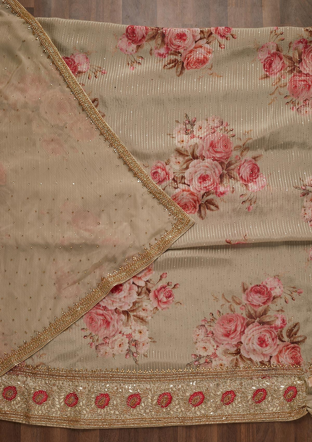 Pista Green Gotapatti Semi Crepe Unstitched Salwar Suit - Koskii