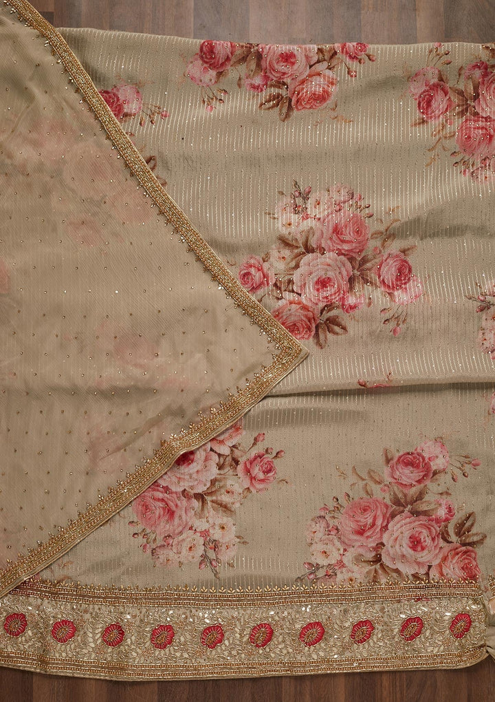 Pista Green Gotapatti Semi Crepe Unstitched Salwar Suit - Koskii