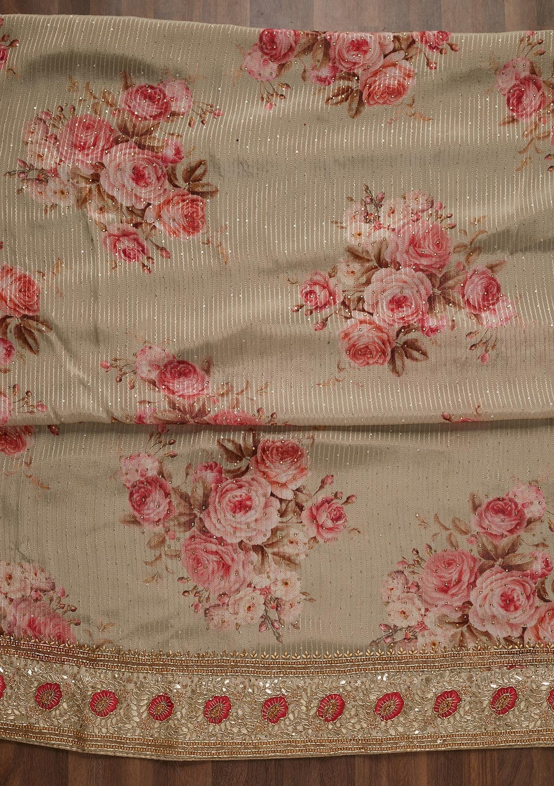 Pista Green Gotapatti Semi Crepe Unstitched Salwar Suit - Koskii