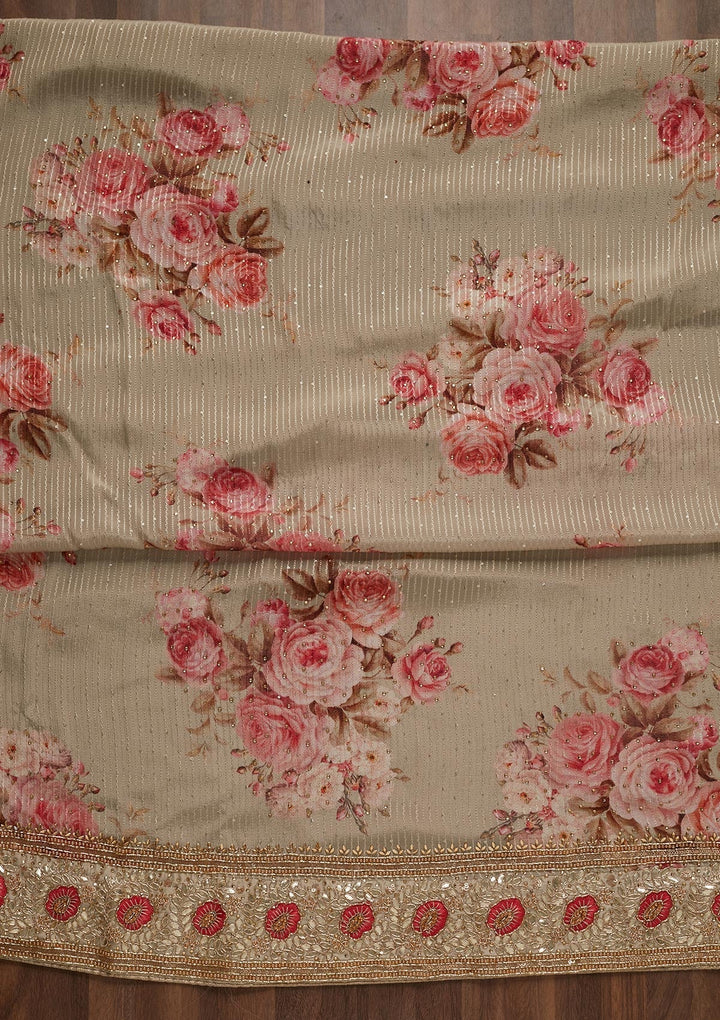 Pista Green Gotapatti Semi Crepe Unstitched Salwar Suit - Koskii