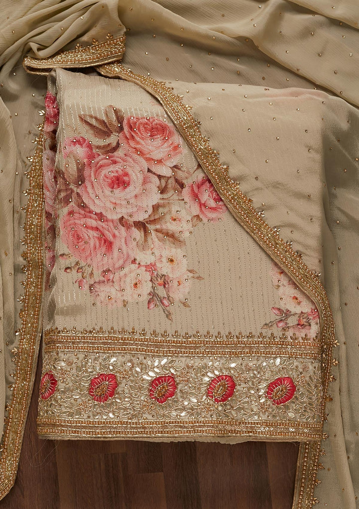 Pista Green Gotapatti Semi Crepe Unstitched Salwar Suit - Koskii