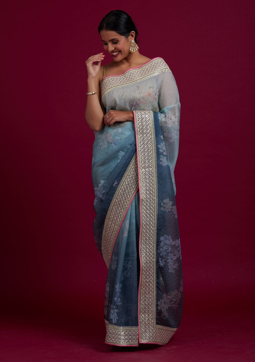 Pista Green Gotapatti Semi Crepe Designer Saree - Koskii