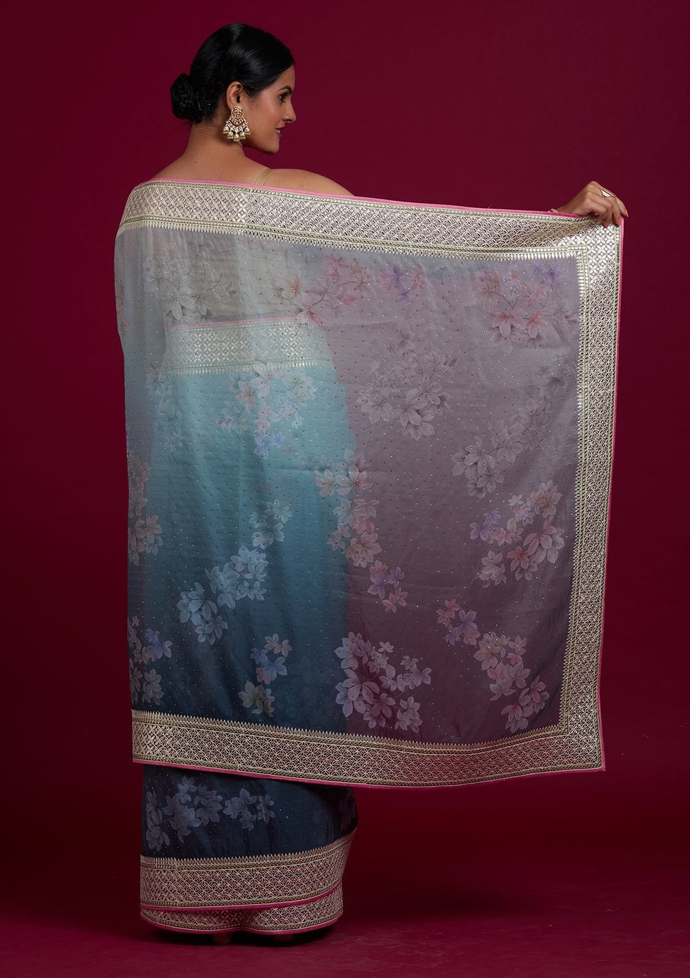 Pista Green Gotapatti Semi Crepe Designer Saree - Koskii