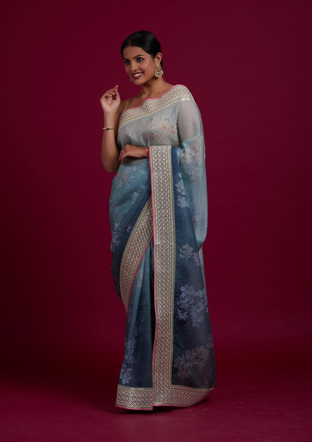 Pista Green Gotapatti Semi Crepe Designer Saree - Koskii