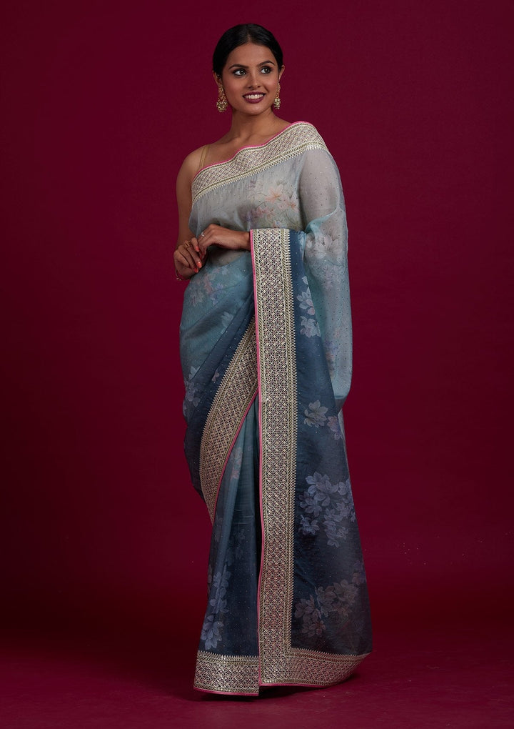 Pista Green Gotapatti Semi Crepe Designer Saree - Koskii