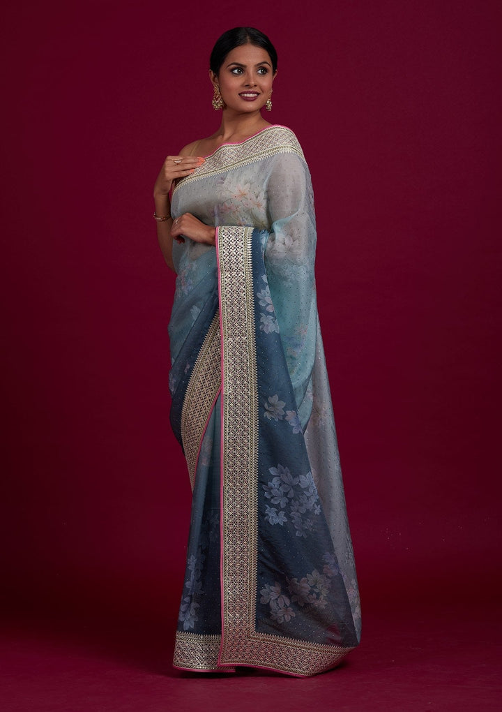 Pista Green Gotapatti Semi Crepe Designer Saree - Koskii