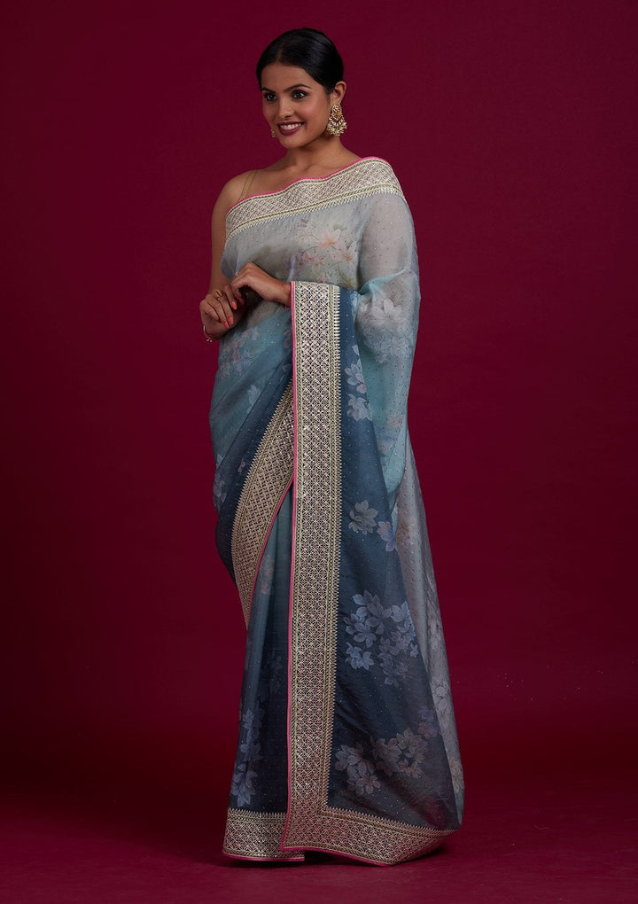 Pista Green Gotapatti Semi Crepe Designer Saree - Koskii