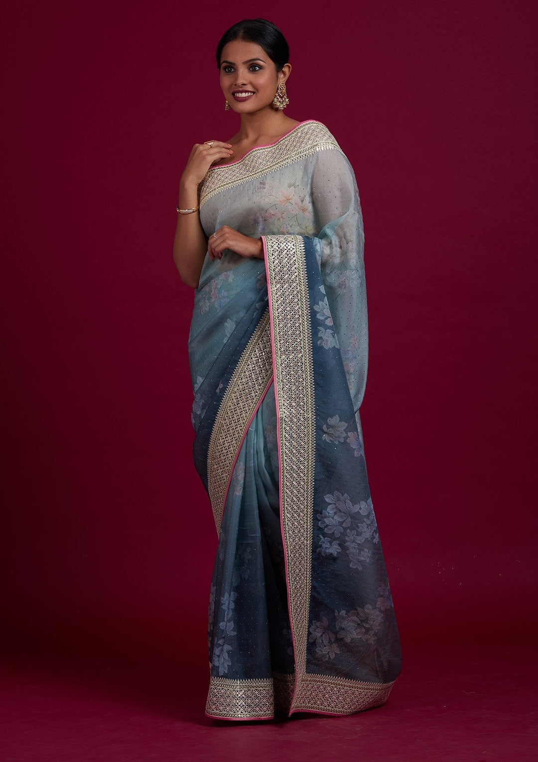 Pista Green Gotapatti Semi Crepe Designer Saree - Koskii
