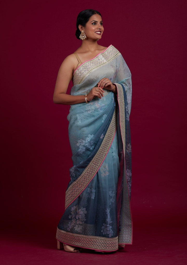 Pista Green Gotapatti Semi Crepe Designer Saree - Koskii