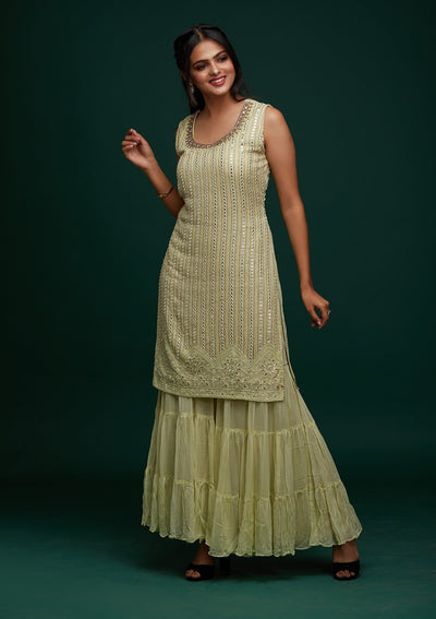 Pista Green Mirrorwork Georgette Designer Salwar Suit - Koskii