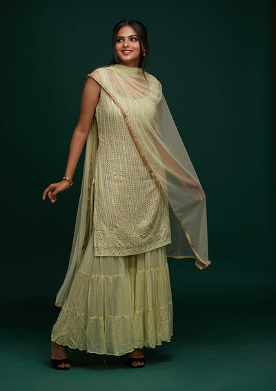 Pista Green Mirrorwork Georgette Designer Salwar Suit - Koskii