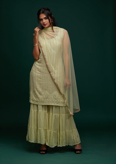 Pista Green Mirrorwork Georgette Designer Salwar Suit - Koskii