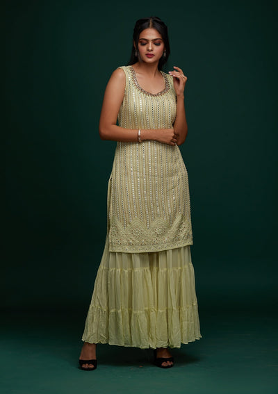 Pista Green Mirrorwork Georgette Designer Salwar Suit - Koskii