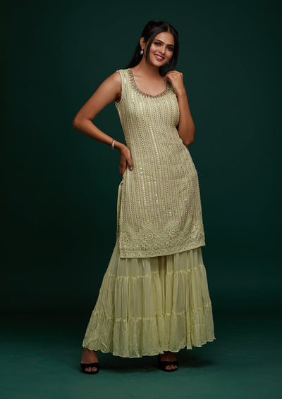 Pista Green Mirrorwork Georgette Designer Salwar Suit - Koskii