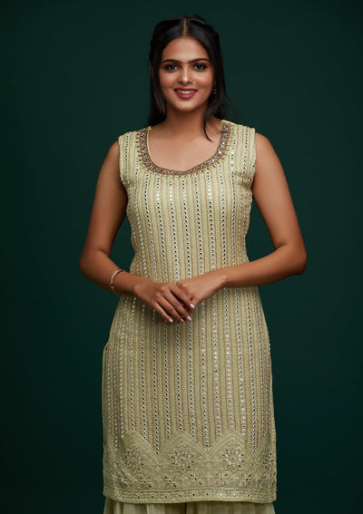 Pista Green Mirrorwork Georgette Designer Salwar Suit - Koskii