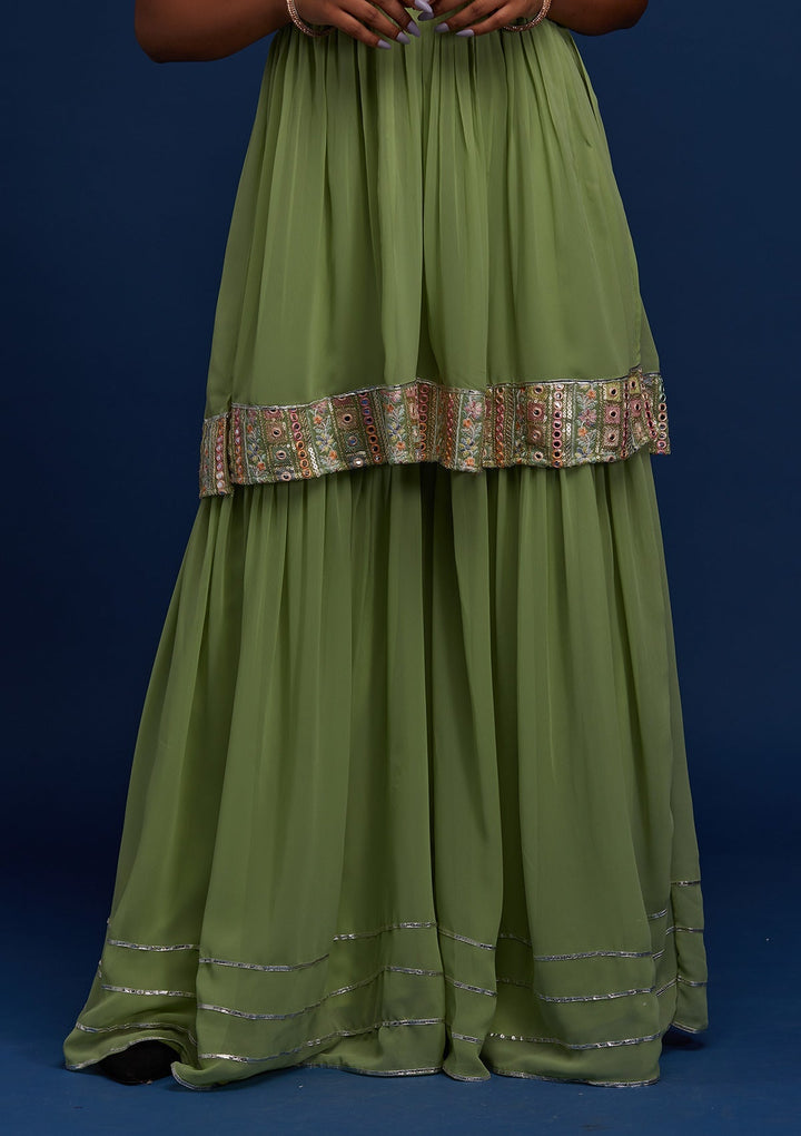 Pista Green Mirrorwork Georgette Designer Salwar Suit - Koskii
