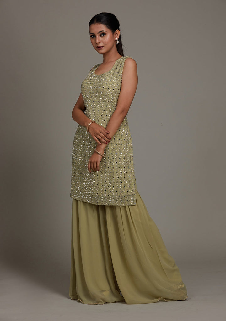 Pista Green Mirrorwork Georgette Salwar Suit-Koskii
