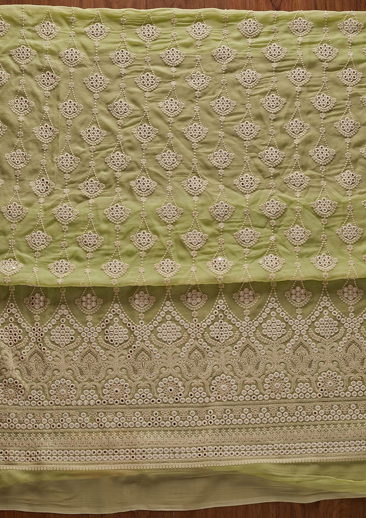 Pista Green Mirrorwork Georgette Designer Unstitched Salwar Suit - koskii