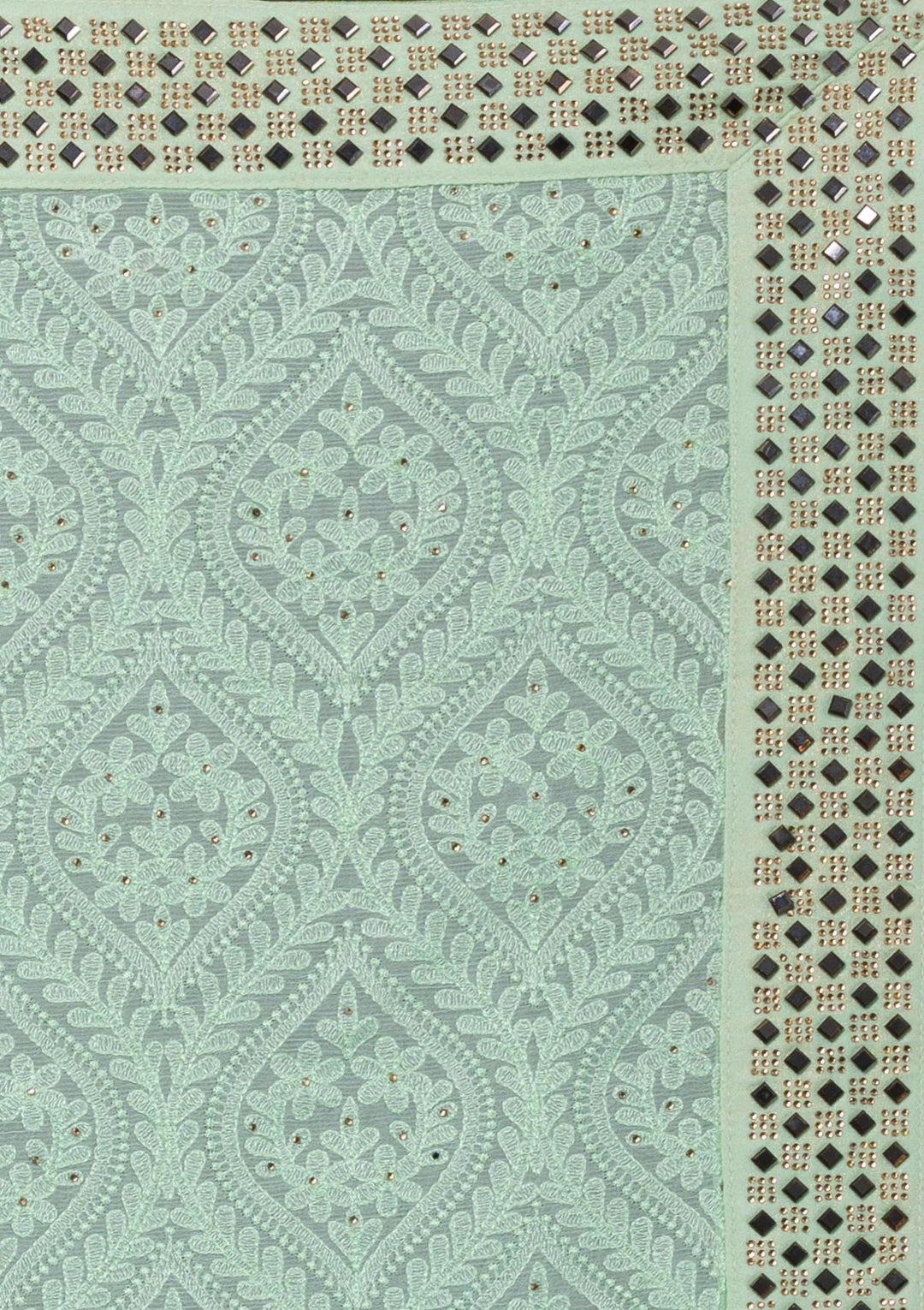 Pista Green Mirrorwork Georgette Saree-Koskii