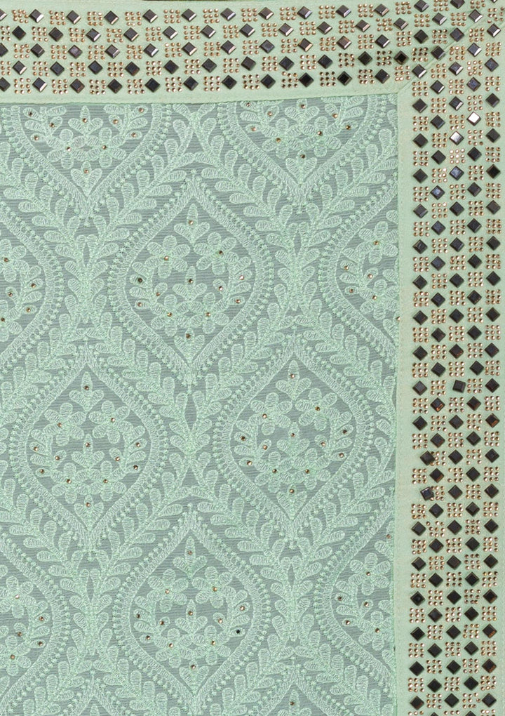 Pista Green Mirrorwork Georgette Saree-Koskii
