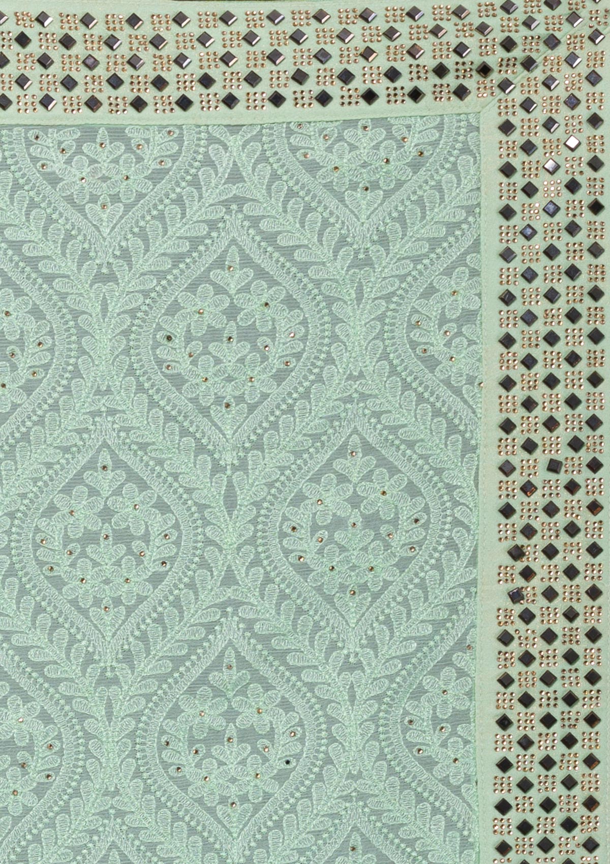Pista Green Mirrorwork Georgette Saree-Koskii
