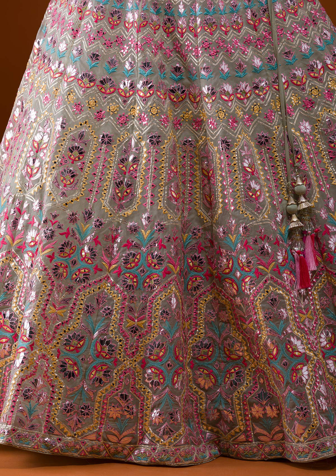 Pista Green Mirrorwork Tissue Designer Lehenga-Koskii