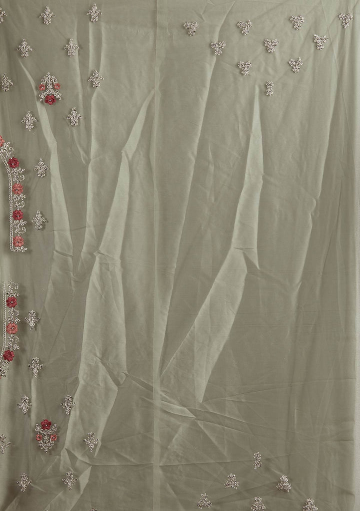 Pista Green Silver Zariwork Net Designer Semi-Stitched Lehenga - koskii