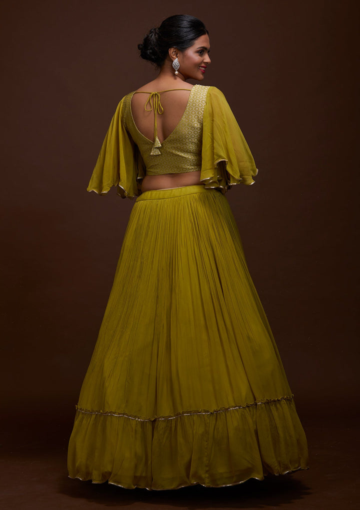 Pista Green Pearlwork Georgette Lehenga-Koskii