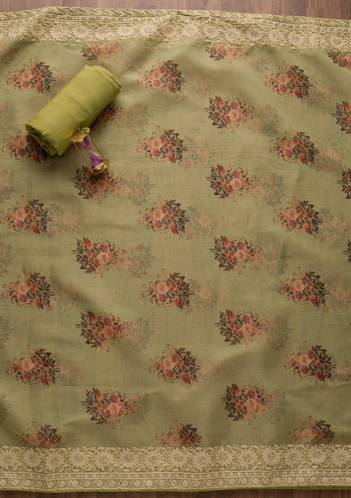 Pista Green Print Georgette Unstitched Salwar Suit-Koskii