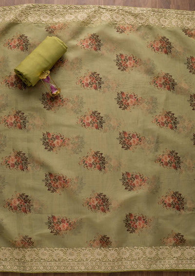 Pista Green Print Georgette Unstitched Salwar Suit-Koskii