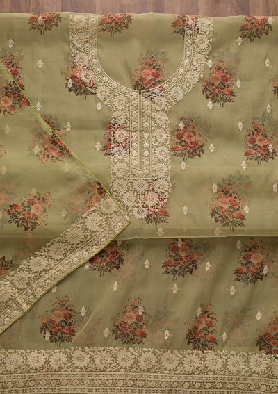 Pista Green Print Georgette Unstitched Salwar Suit-Koskii