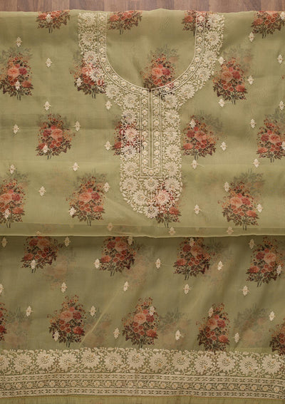 Pista Green Print Georgette Unstitched Salwar Suit-Koskii