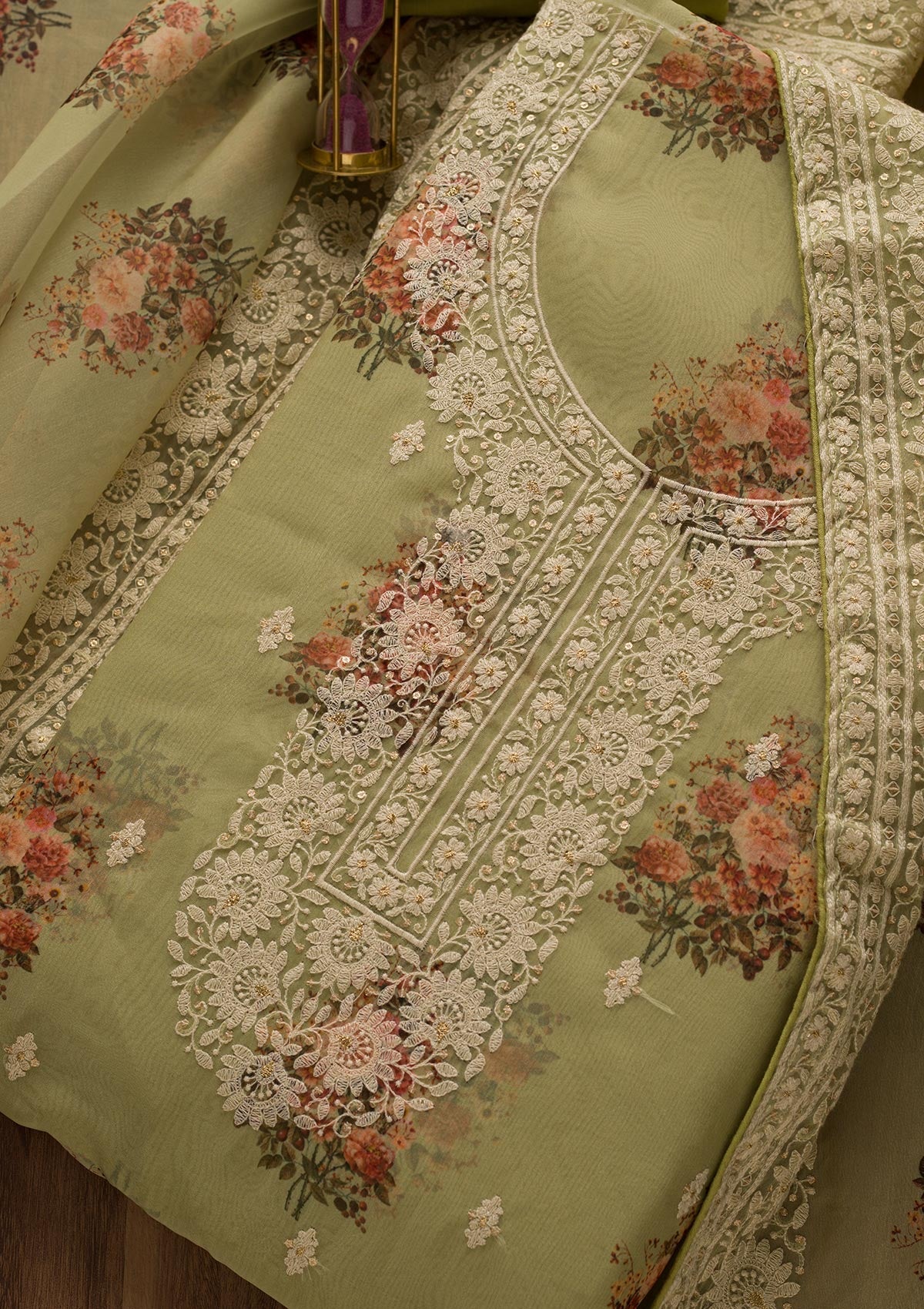 Pista Green Print Georgette Unstitched Salwar Suit-Koskii
