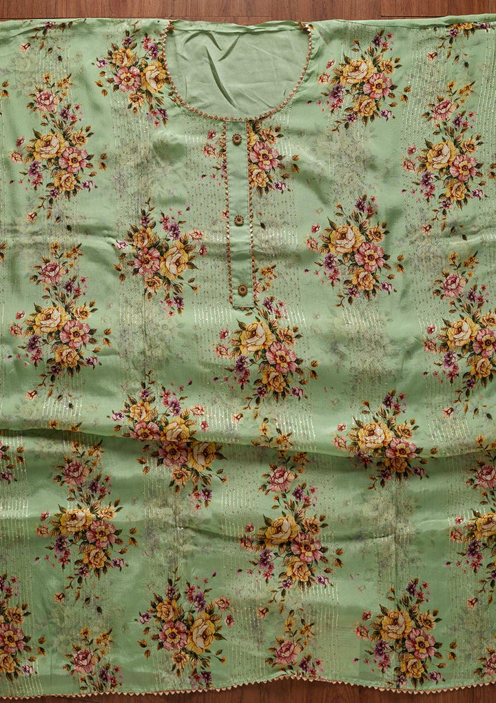 Pista Green Print Semi Crepe Designer Unstitched Salwar Suit - koskii