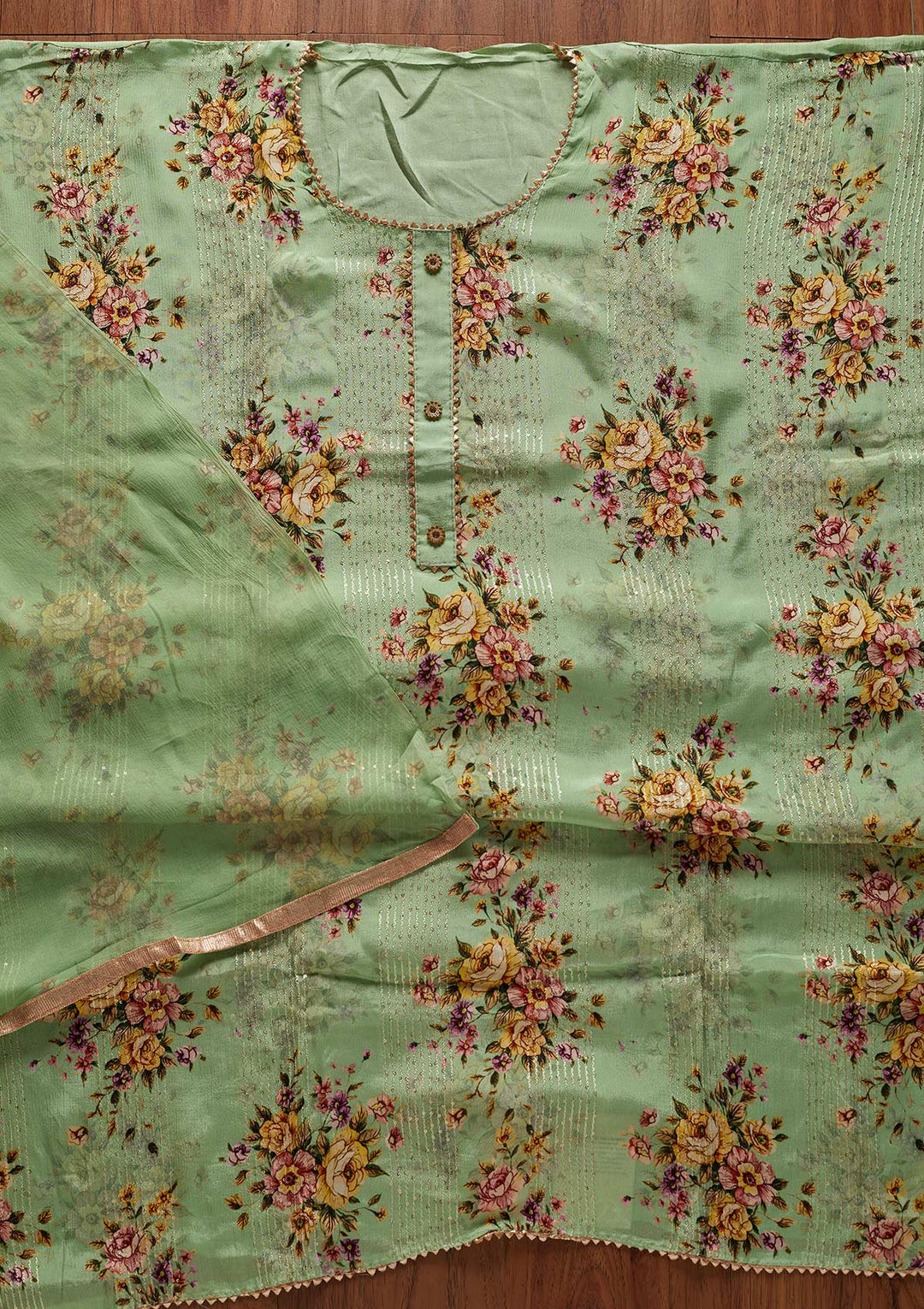 Pista Green Print Semi Crepe Designer Unstitched Salwar Suit - koskii