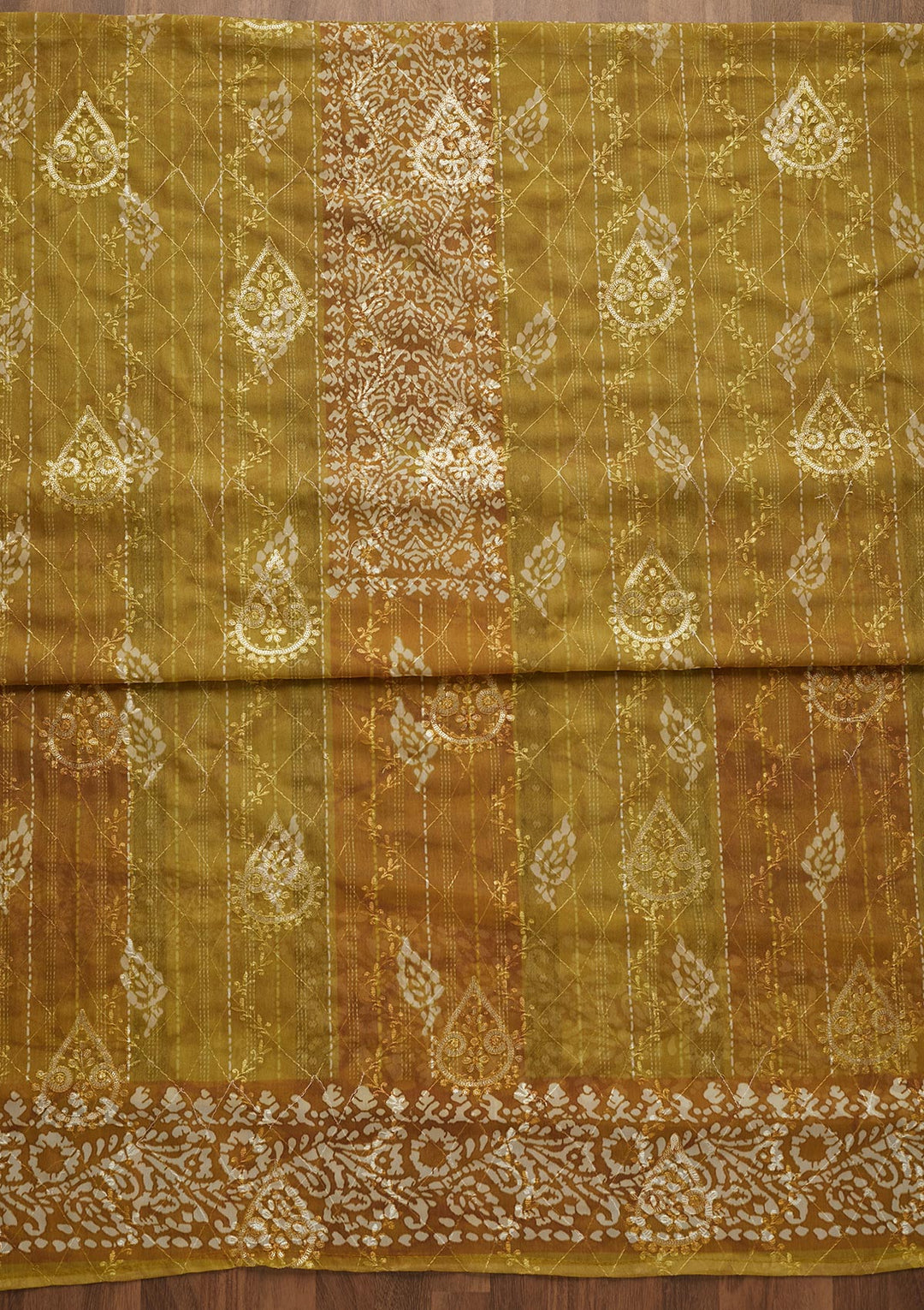 Pista Green Printed Chanderi Unstitched Salwar Suit-Koskii