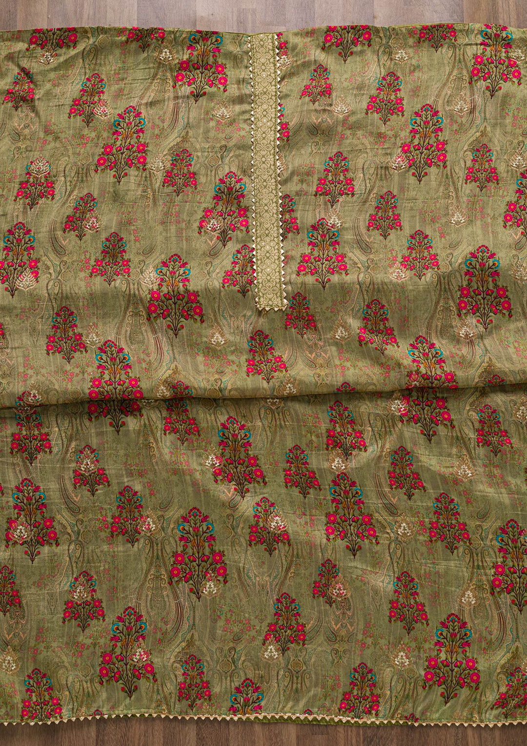 Pista Green Printed Semi Crepe Unstitched Salwar Suit-Koskii