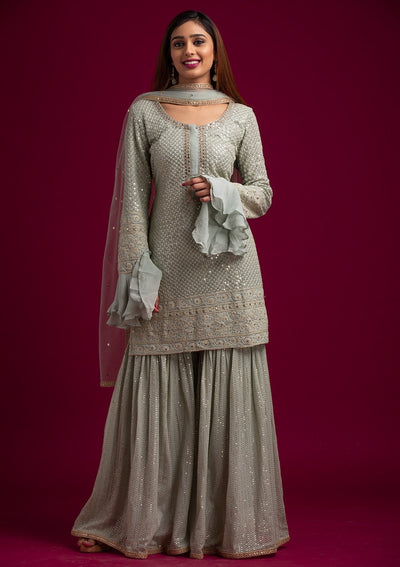 Pista Green Sequins Georgette Designer Salwar-Suit - koskii